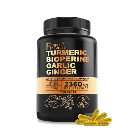 4-in-1 Turmeric and Garlic Supplements with Bioperine 2360 mg (120 ct) Turmeric Ginger Root Capsules with Garlic - Turmeric Curcumin with Black Pepper for Joi