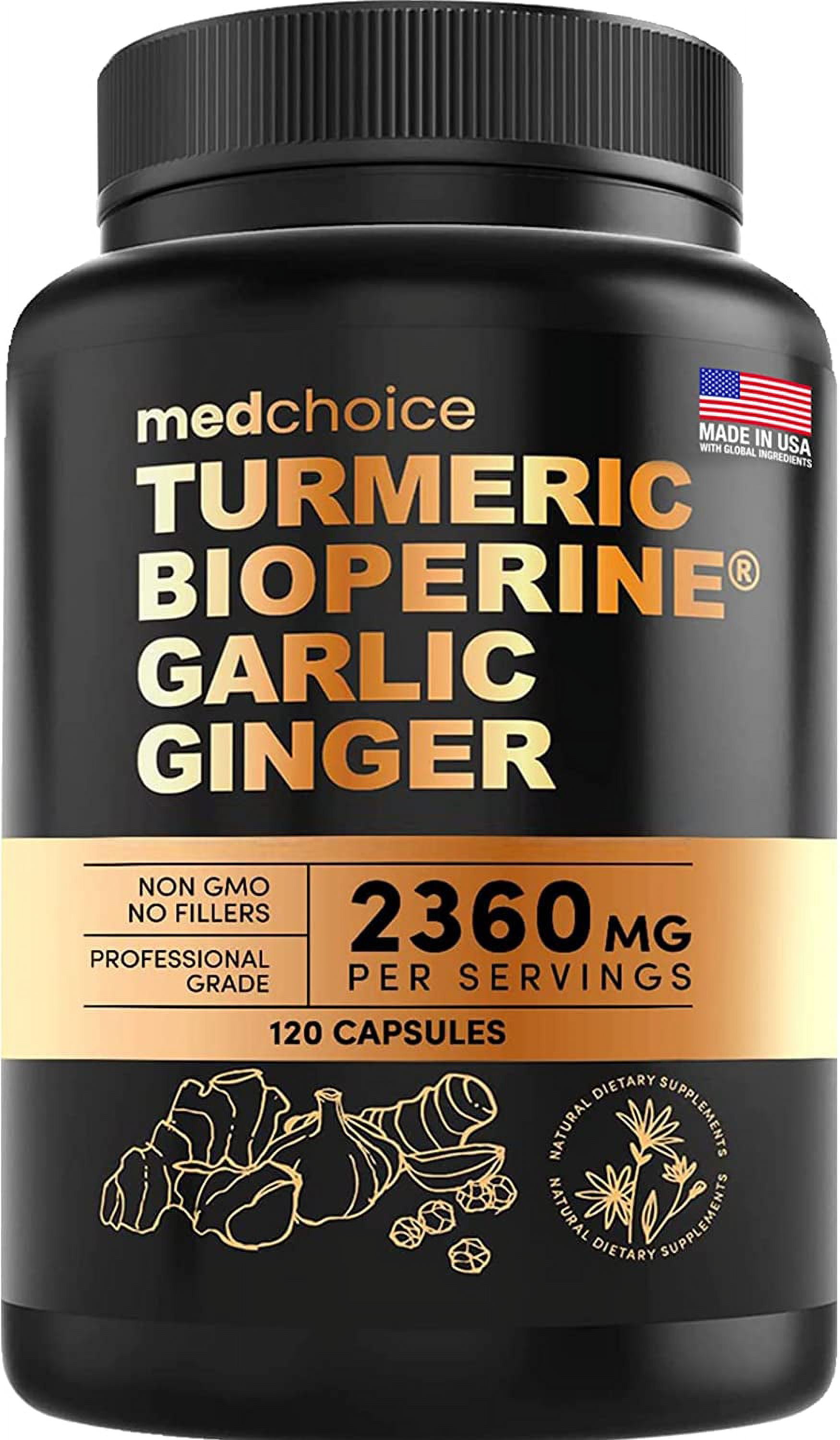 4in1 Turmeric and Ginger Supplement with Bioperine 2360 mg (120 ct
