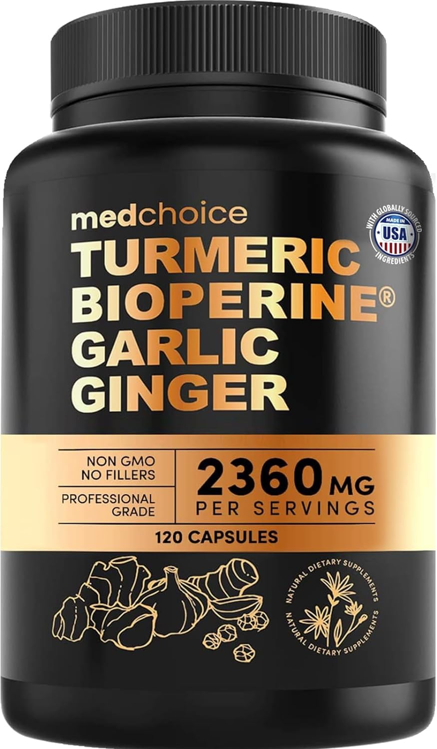 4in1 Turmeric and Ginger Supplement with Bioperine 2360 mg (120 ct
