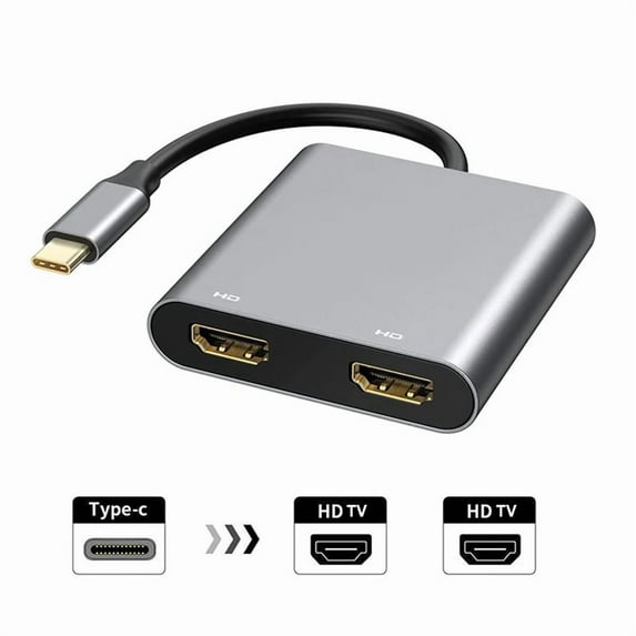 4 in 1 Type C to Dual HDMI-compatible Extend Splitter PD USB HUB 4k Multi Displayer Converter Support for Fast Charging (2 in 1 Daul HDTV)