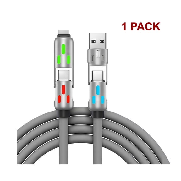 4-in-1 USB C Cable,Multi Charger Cable with Breathing Light, PD 5A Multi Fast Charging & Data Sync Silicone Gray-1 pack