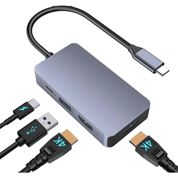 4-in-1 USB C Docking Station with Dual 4K HDMI, 100W PD, USB 3.0 - Thunderbolt 3 Compatible Hub for MacBook Pro/Air, Chromebook & Type-C Devices