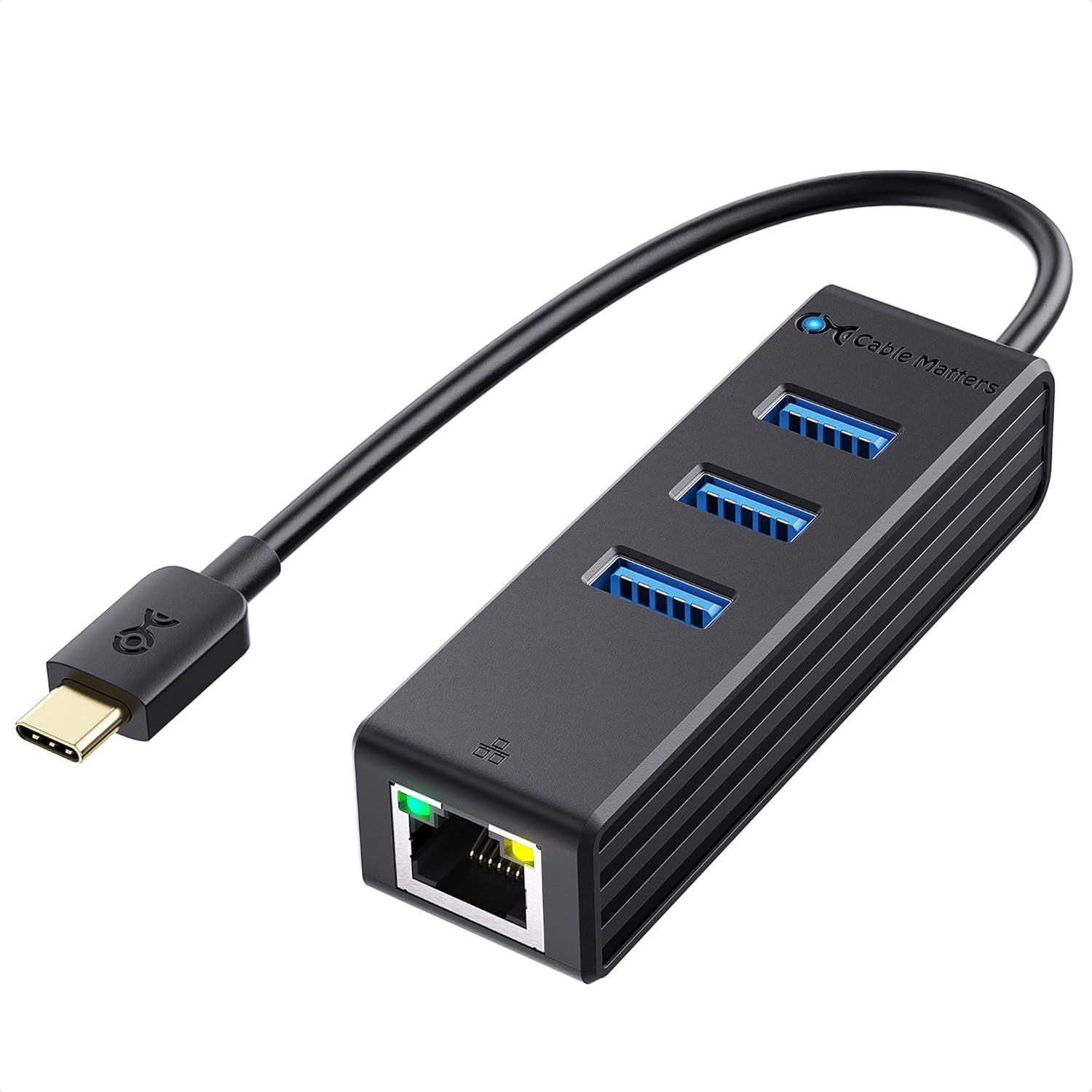 4-in-1 USB C Hub Ethernet, Support Gigabit Network, USB C Ethernet Hub, Thunderbolt LAN Adapter with 10/100/1000Mbps Network, Black