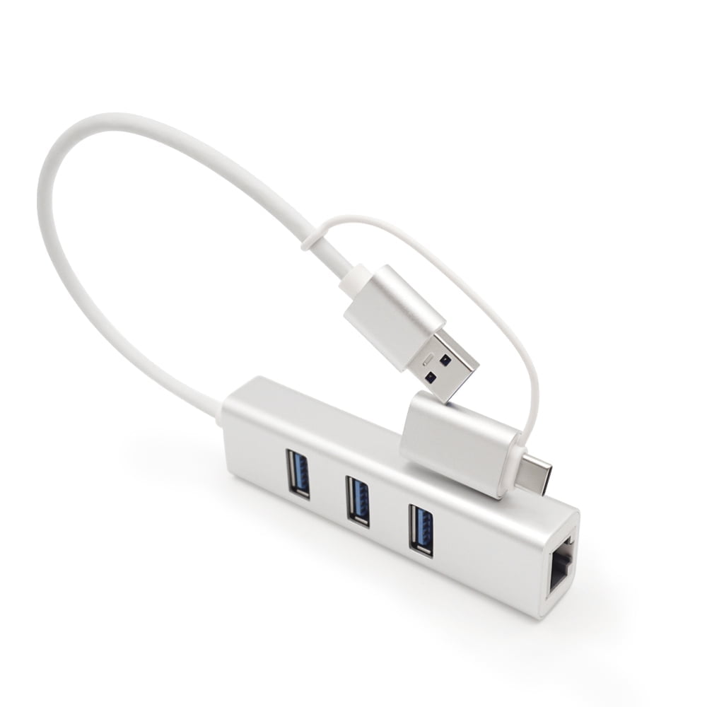 Multi Function Adapter 4-in-1 USB-C Hub with Gigabit Ethernet & 3 USB 3.0 Ports - Compact ...
