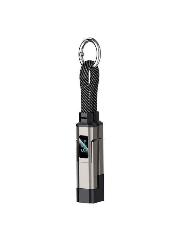 4-in-1 USB C Keychain Cable, 65W Fast Charging Lanyard Data Cord for iPhone, Type-C, Samsung - Black