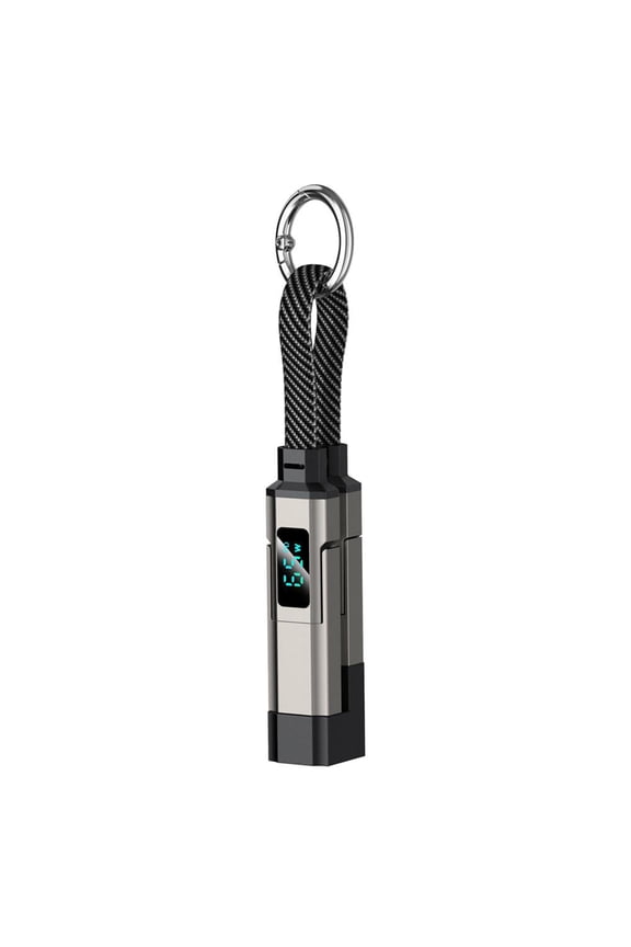 4-in-1 USB C Keychain Cable, 65W Fast Charging Lanyard Data Cord for iPhone, Type-C, Samsung - Black