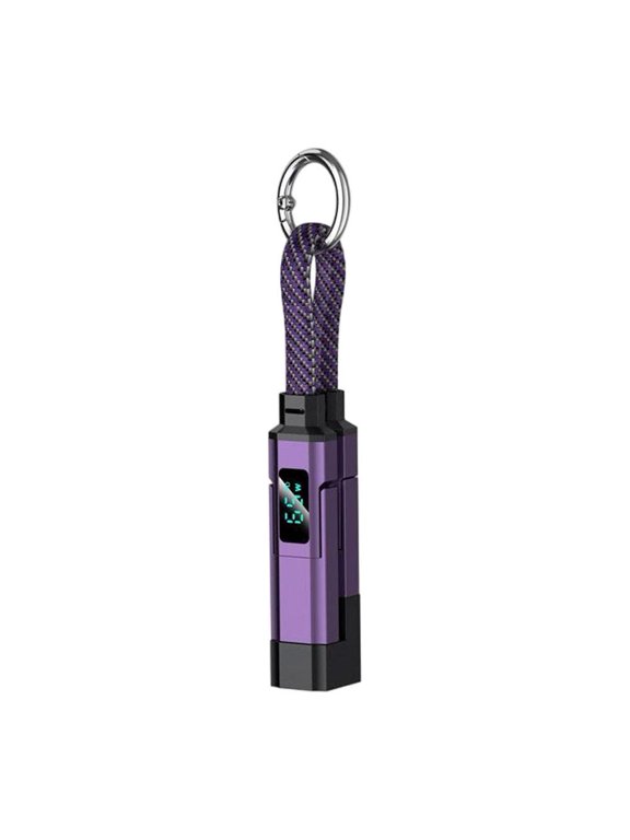 4-in-1 USB C Keychain Charger Cable with Digital Display, 65W Fast Charging Short Braided Data Cord for Type-C/L/USB-A, Portable Multi Charger for Phone Tablet Laptop