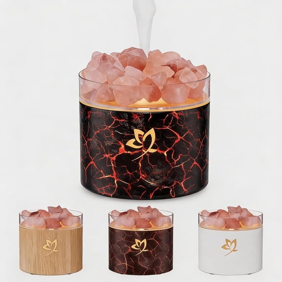 4-in-1 Ultrasonic Crystal Salt Stone Aromatherapy Diffuser & Humidifier - 7-Color LED Dreamy Flame Light, Auto Shut-Off, 2 Modes | Home/Office/Yoga (Black Grain)