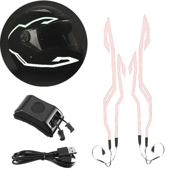 4-in-1 Upgraded Motorcycle Helmet Night Riding Cold Light Universal Luminous Sticker Strip LED Signal Flashing Strip USB Charger