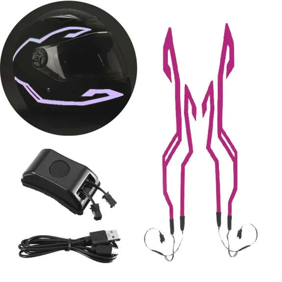 4-in-1 Upgraded Motorcycle Helmet Night Riding Cold Light Universal Luminous Sticker Strip LED Signal Flashing Strip USB Charger