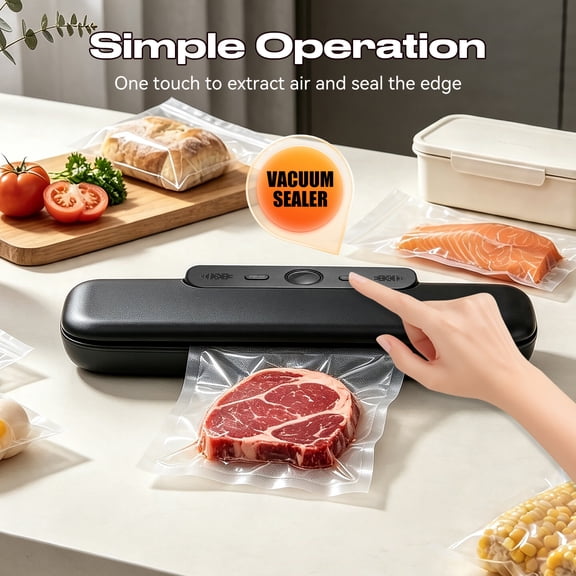 4-in-1 Vacuum Sealer Machine, Digital LED Timer, Dry Moist Pulse Modes, Compact Black Sealer with 10 Vacuum Bags