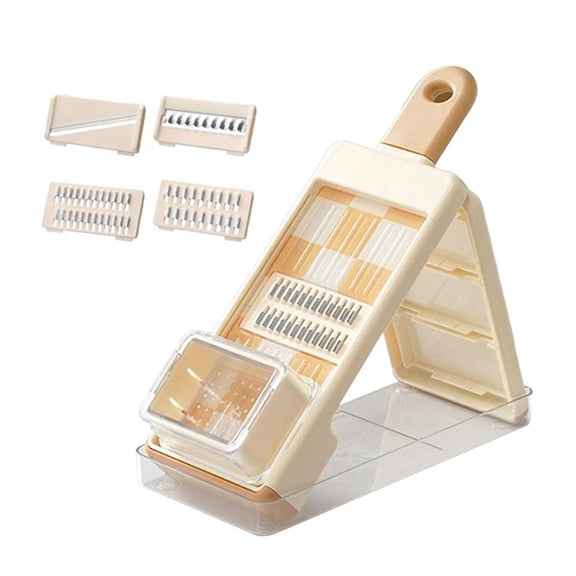 4-in-1 Vegetable Slicer & Grater – Foldable Mandoline Cutter with 4 Blades and Hand Guard