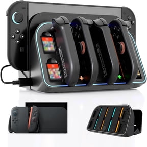 4-in-1 Wall Mount for Nintendo Switch 2 - Switch Wall Mount with RGB Light & Joy Con Charger - 4 Joy Con Charging ports, 7 RGB Modes Light, 4 Game Card Storage - Magnetic Charging with LED Indicators