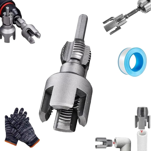 4-in-1 Water Pipe Wrench, 2026 New Integrated Internal & External Pipe Threading Tool, Pipe Tapping and Threading Tool for 1/2'' & 3/4'' Pipes, Electric Drill Compatible PVC Threader (1/2'')