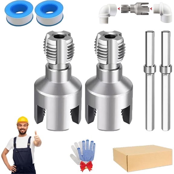 4-in-1 Water Pipe Wrench, 4 in 1 Pipe Threader, 2026 New Pipe Tapping and Threading Tool, Pvc Pipethreader Set 1/2" + 3/4" for All Electric Drills (2PCS-1/2)