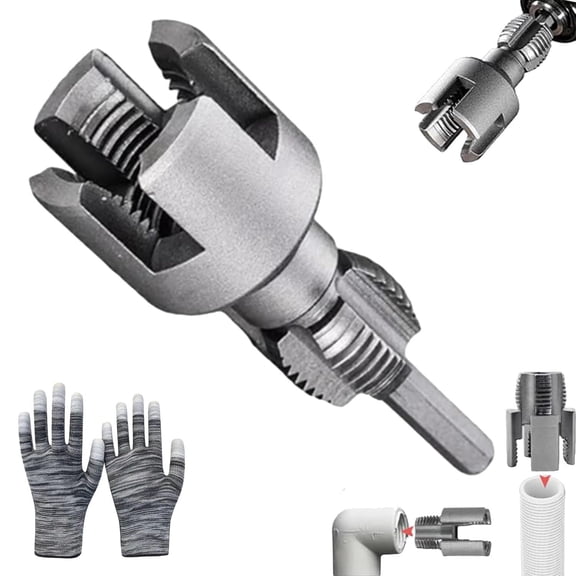 4 in 1 Water Pipe Wrench, 4 in 1 Pipe Threader,Integrated Internal & External Pipe Threading Tool,Electric Drill Compatible PVC Pipe 1/2" 3/4"