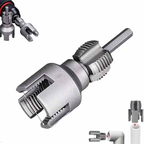 4-in-1 Water Pipe Wrench, Integrated Internal & External Pipe Threading Tool, Drill-Powered Plumbing Repair Tool for 1/2" & 3/4" Pipes
