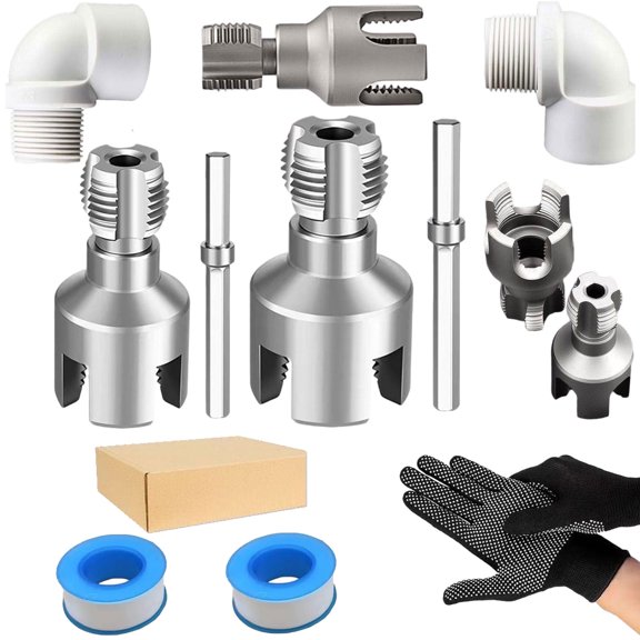 4 in 1 Water Pipe Wrench,Internal and External PVC Pipe Threader,Pipe Tapping and Threading Tool for 1/2'' & 3/4'' Pipes