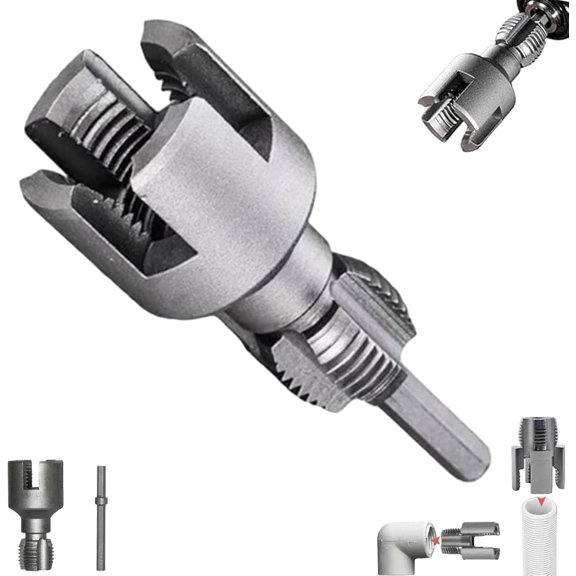 4 in 1 Water Pipe Wrench, Pipe Tapping and Threading Tool, Integrated Internal & External PipeThreading Tool, Pvc PipeThreader Set 1/2" 3/4"