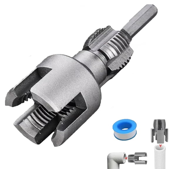 4-in-1 Water Pipe Wrench - Universal Pipe Opener for PVC Pipes, Internal & External Threading Tool for 1/2" & 3/4" Pipes, Drill-Driven Plumbing Repair Set