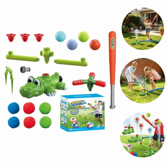 4-in-1 Water Sprinklers T Ball Set & Water Ball Toy, 2026 Crocodile Baseball Sprinkler for Backyard Outdoor Summer Toys for Outside Yard Water Game Toys(Style A)