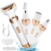 4-in-1 Waterproof Bikini Trimmer & Body Groomer Kit - 21-Day Cordless, Skin-Friendly Design with 4 Attachments (Eyebrow/Nose/Shave/Trim)