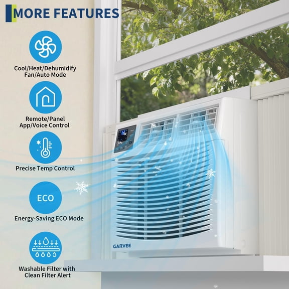 4-in-1 Window Air Conditioner & Heater Combo with WiFi - 8000 BTU, Dehumidifier & Fan, Remote/App/Alexa/search engine Assistant Control - Efficient Cooling for Rooms up to 350 Sq. Ft Color: With WiFi