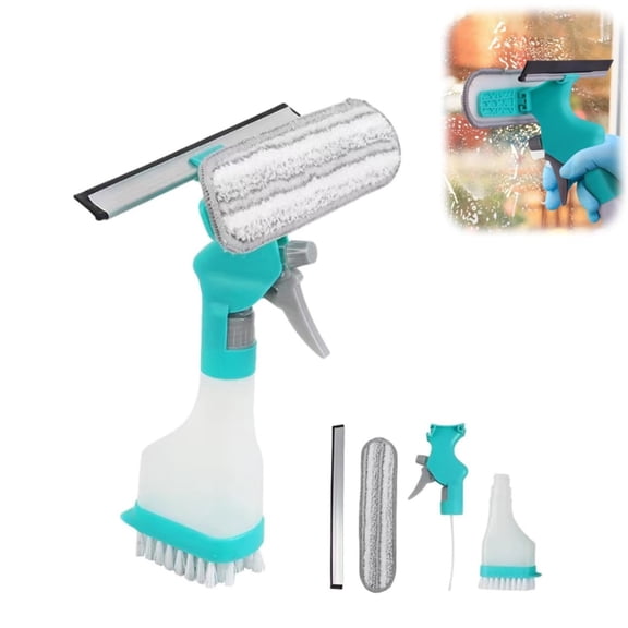 4 in 1 Window Cleaning Kit,Durable Window Cleaner Squeegee Kit with Spray Bottle,Reusable Mirror Cleaner Tool for Shower Door,Mirror Cleaning