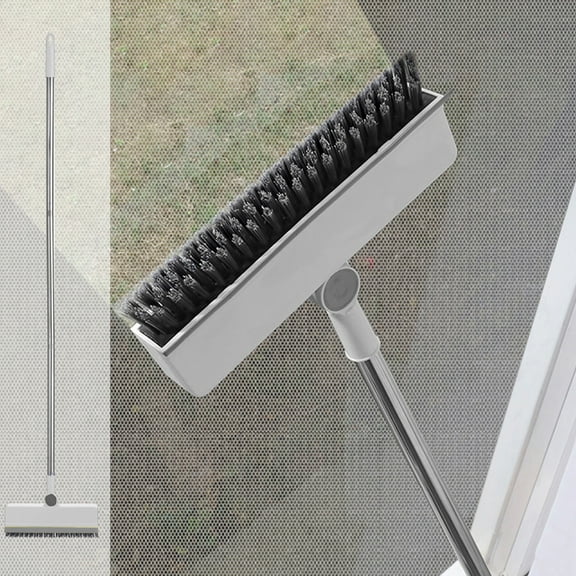 4-in-1 Window Cleaning Kit with Mesh Screen Brush Glass Scraper and Detachable Handle, Wet/Dry Multi-Surface Cleaner for Window Screens Frames, Compact Home Glass Cleaning Tool with Storage Hook