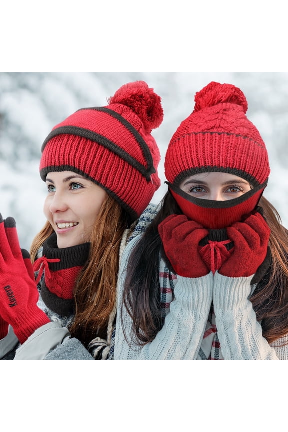 4-in-1 Winter Beanie Hat, Scarf, Touchscreen Gloves, and Face Mask Set for Women