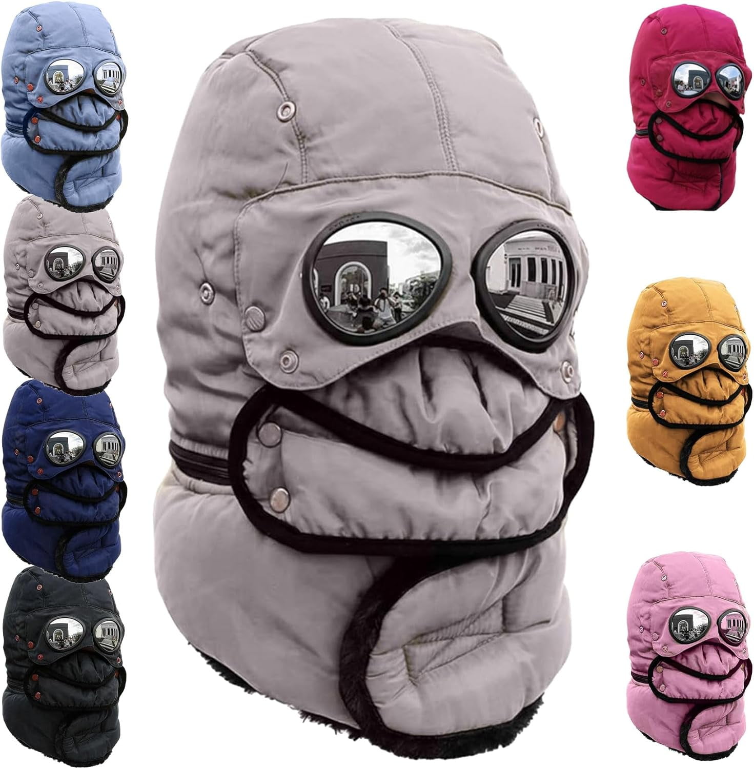 4 in 1 Winter Windproof Thermal Hat - Detachable Mask & Neckband, Glasses-Compatible for Hiking/Camping