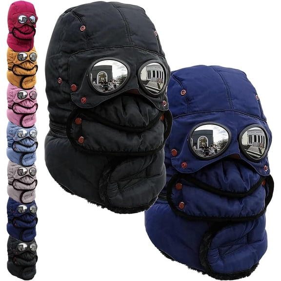 4 in 1 Winter Windproof Thermal Hat - Detachable Mask & Neckband, Glasses-Compatible for Hiking/Camping