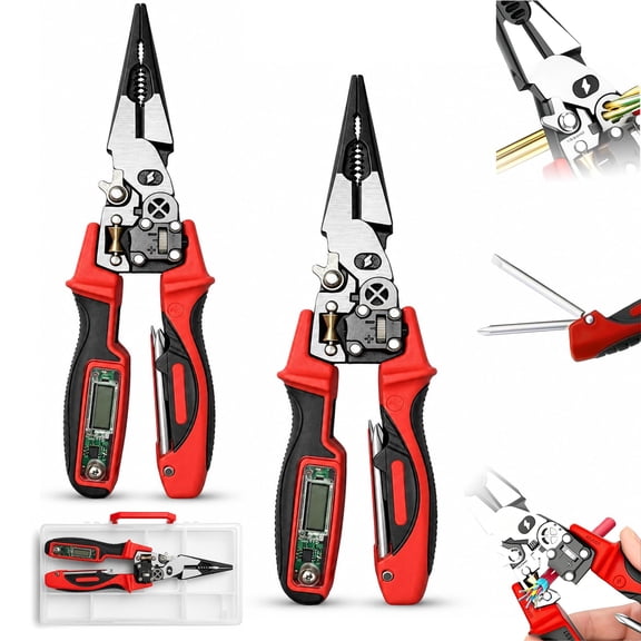 4-in-1 Wire Stripping and Testing Pliers, Digital Voltage Tester, Multifunctional Cable Cutter, Crimper and Wire Twisting Tool for Electrician Repair, Electrical Work and DIY Wiring