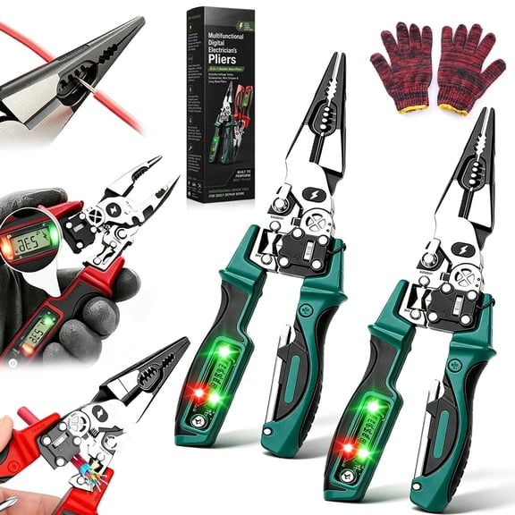 4-in-1 Wire Stripping and Testing Pliers, Heavy-Duty Electrical Pliers&Wire Cutters, Multi-Function Electrician Wire Strippers Tool with Voltage Tester&Alarms for Professional & Home Use