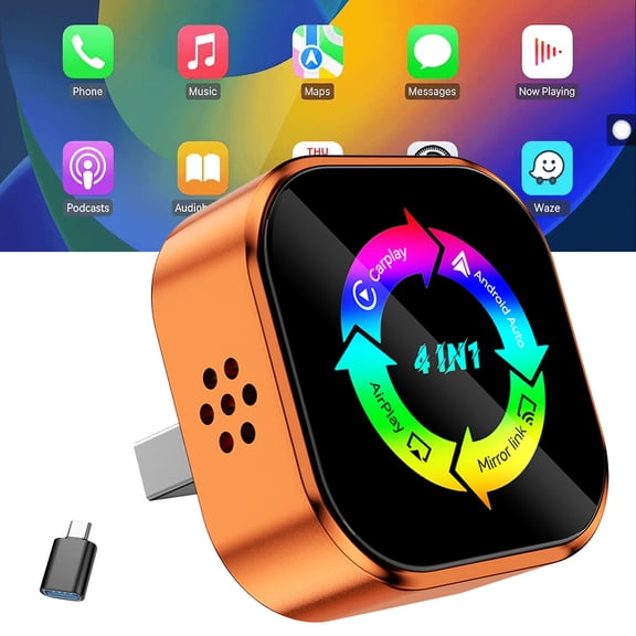 4-in-1 Wireless Carplay Mirror Link Airplay Android Auto Adapter Instant Wired to Wireless Conversion Plug&Play for Wired Carplay