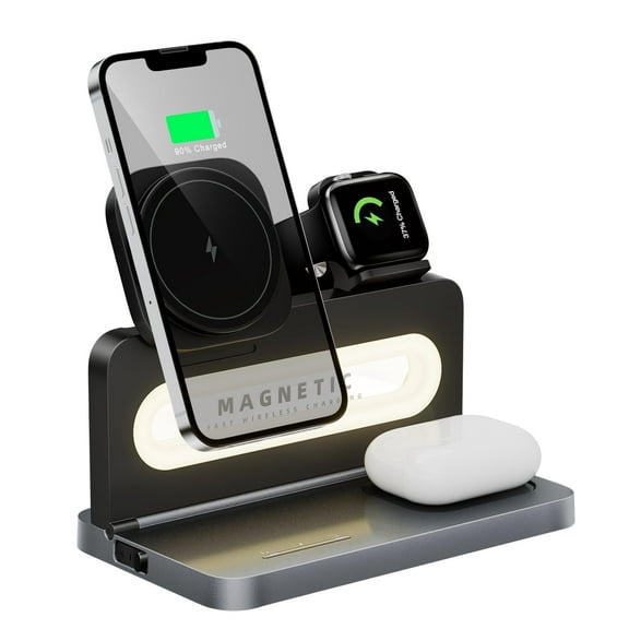 Formagix,3 in 1 Wireless Charging Station for iPhone 16/15/14/13/12,iWatch,AirPodsFoldable Nightstand Charging Dock with Night Light