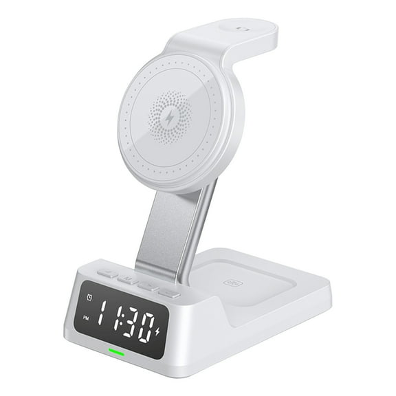 4 in 1 Wireless Charger Clock, Charging Station for Cell Phones, Watches and Headphones, with Alarm Clock Function