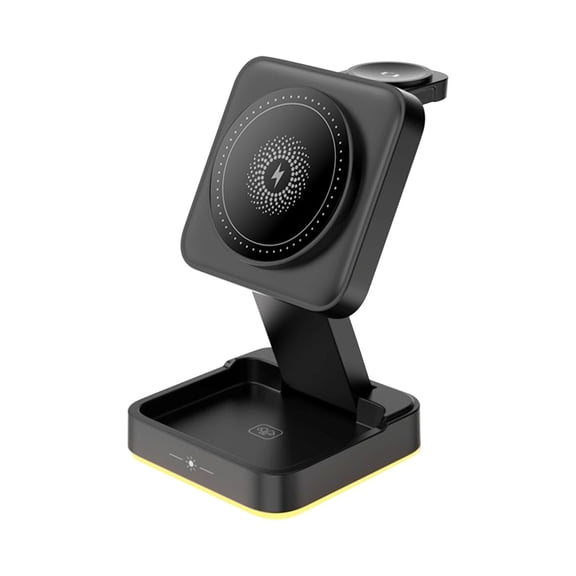 4-in-1 Wireless Charging Station with 15W Fast Charge, Magnetic Foldable Design for Phone/Watch/Headset, Type-C Interface