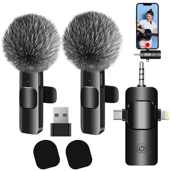 EasyMart 4-in-1 Wireless Lavalier Microphone – Noise Reduction Cordless Lapel Mics for iPhone, Android, Camera & PC – Ideal for Video Recording, YouTube, Vlogging, Interviews