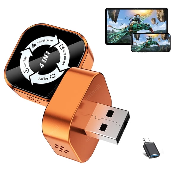 4 in 1 Wireless Smart Ai Box Carplay & Android Auto Adapter,Mini Airplay & Mirror Link USB Dongle,Plug & Play For OEM Car System
