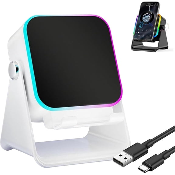 4-in-1 Wireless Speaker Stand, Induction Audio Stand with Stereo Sound & RGB Ambient Light, Universal Holder for Smartphones, Tablets & Electronic Devices