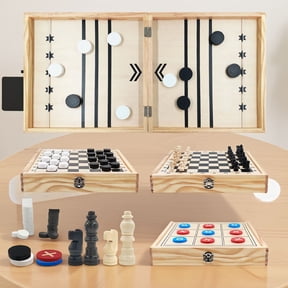4-in-1 Wooden Foldable Sling Puck Game Set with Chess, Checkers, Toe, Portable Tabletop Board Game for and Adults
