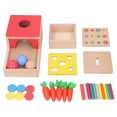 4 in 1 Wooden Play Kit Object Permanence Box Carrot Harvest Shape Color Sorting Stacking