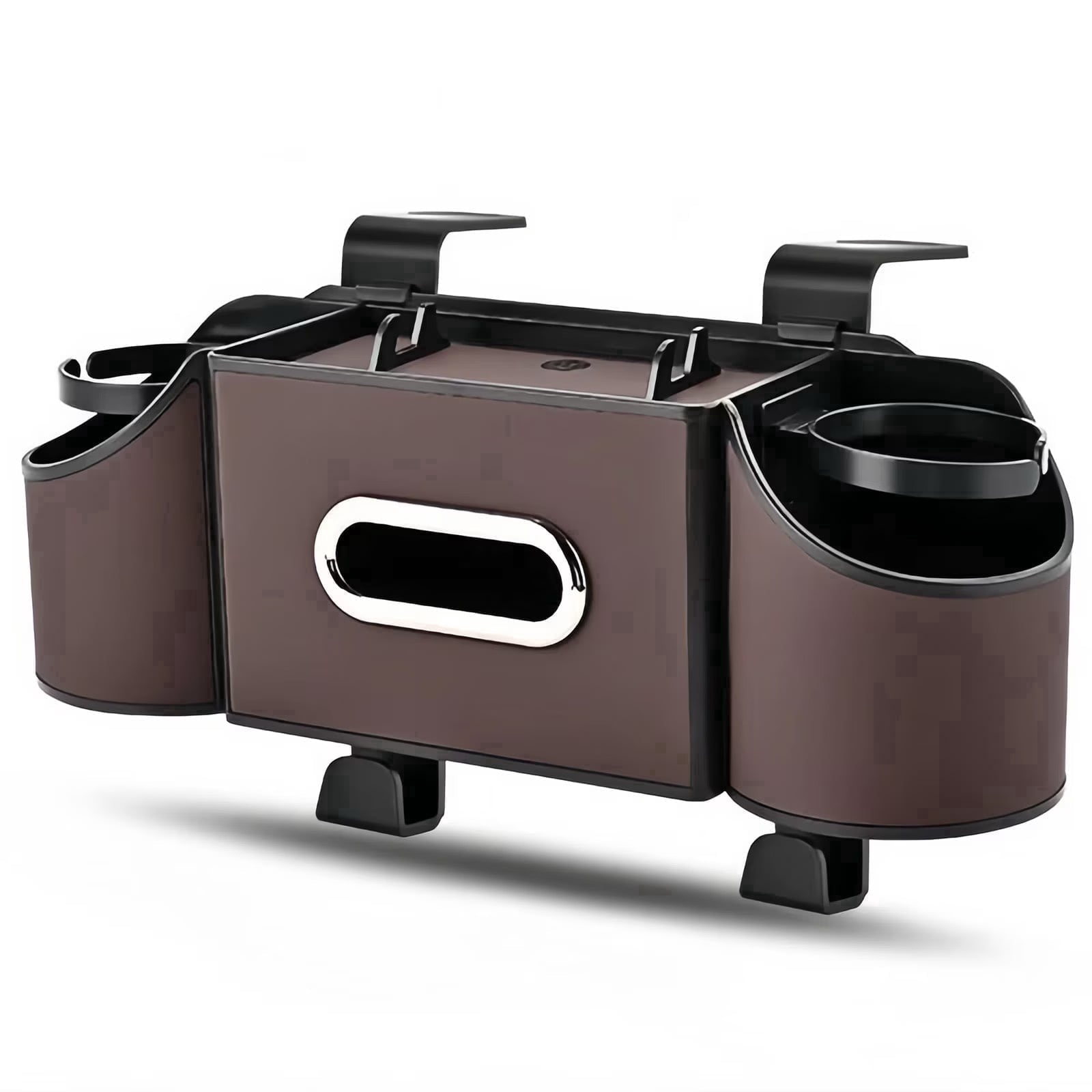 4-in-1 Back Seat Car Organizer with Multi-Pocket Storage & Cup Holders, Universal Fit Backseat Organizer for Travel & Daily Use, BROWN