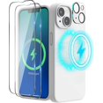 thumbnail image 1 of (4 in 1  for iPhone 14 Case Compatible with MagSafe (6.1 inch, 2022), with 2 Pack Screen Protector + Camera Cover, Liquid Silicone Phone Case (White), 1 of 14