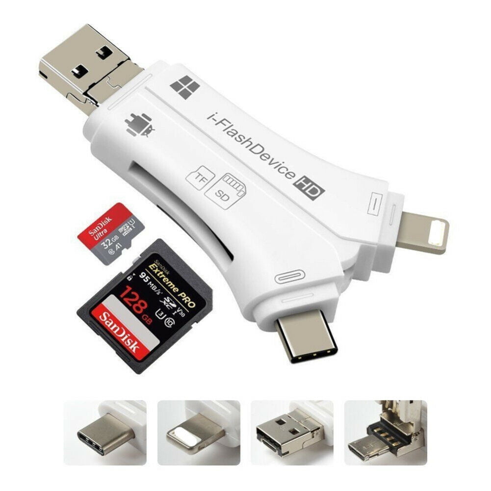 SD Card Reader for iPhone iPad, 4 in 1 Micro SD/SD Card Reader to iPhone