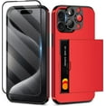 thumbnail image 1 of 4-in-1 for iPhone 15 Pro Max Case with Screen Protector & Camera Cover Full Body Hybrid iPhone 15 Pro Max Case Wallet Card Holder Shockproof Protective Phone Case for iPhone 15 Pro Max (Red), 1 of 14
