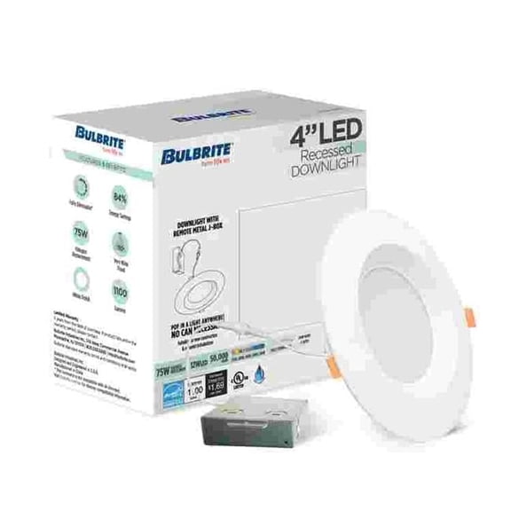 4 in. 12W LED High Lumen Recessed 5CCT Downlight with Metal Jbox Smooth Round Dimmable 80CRI 120V, White - Pack of 4