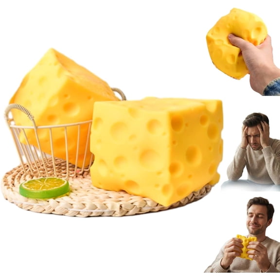 4 in Big Cheese Squishy, Extra Large Squeeze Cheese Block, Novelty Sensory Squishys Cheese Cube, Help for Relax ,Focus, for Stress Relief