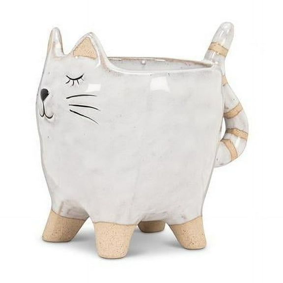4 in. Cat with Tail Planter, White - Small